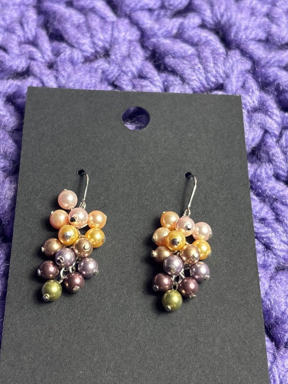 Multicolor Faux Pearl Grape Dangle Earrings 1.75 inches
